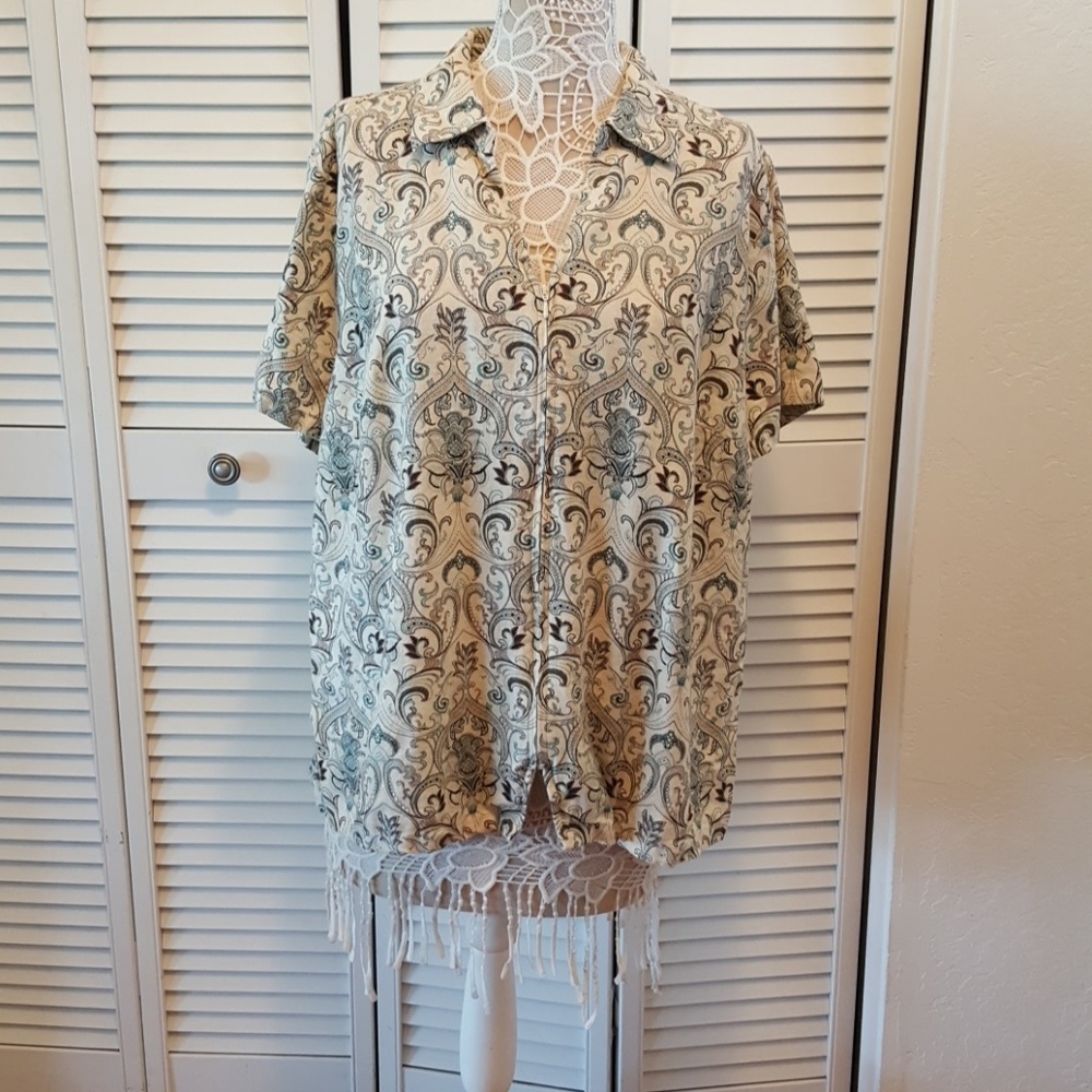 Zip front linen blend top